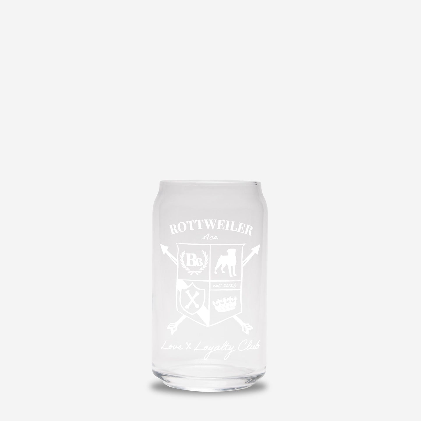 Rottweiler Heritage Crest Glass Can – 16oz