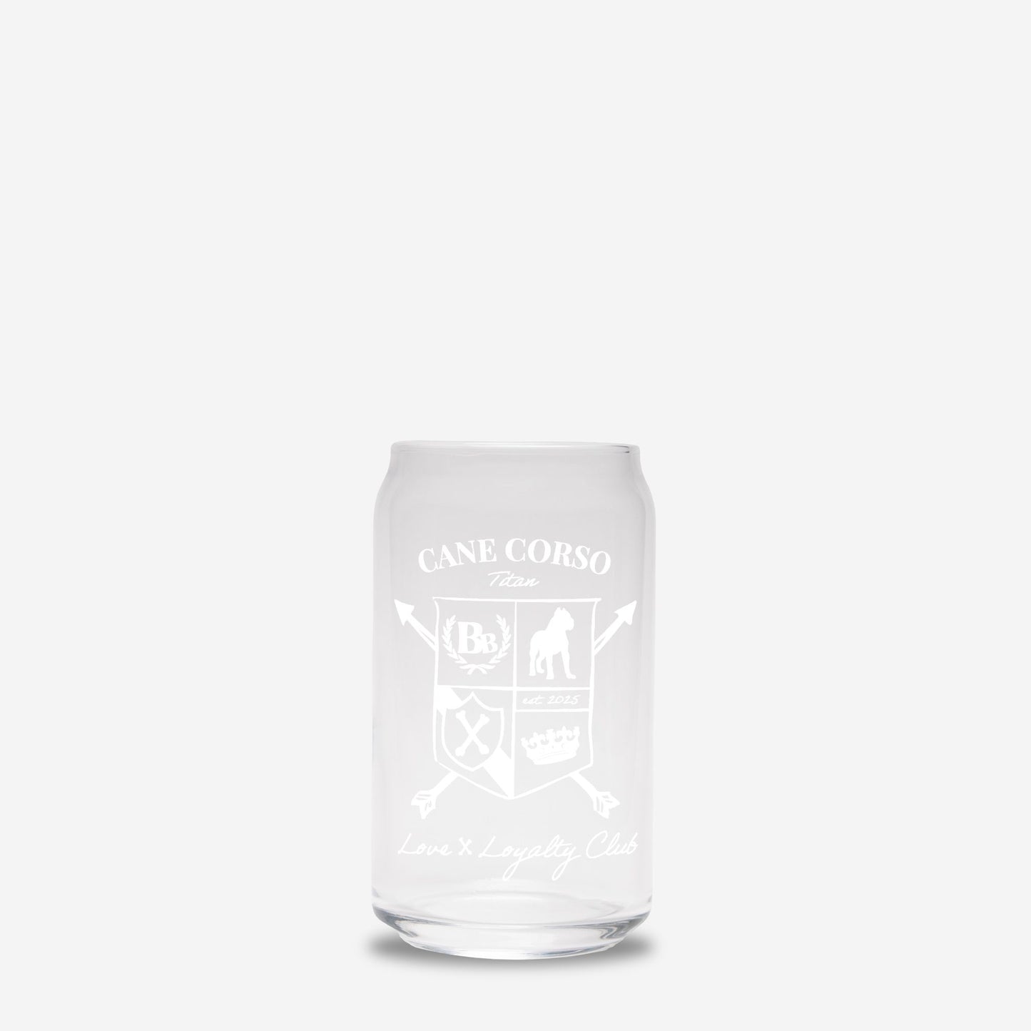 Cane Corso Heritage Crest Glass Can – 16oz