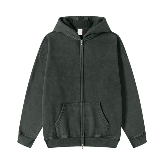 Pocket Bully Snow Washed Zip-Through Hoodie