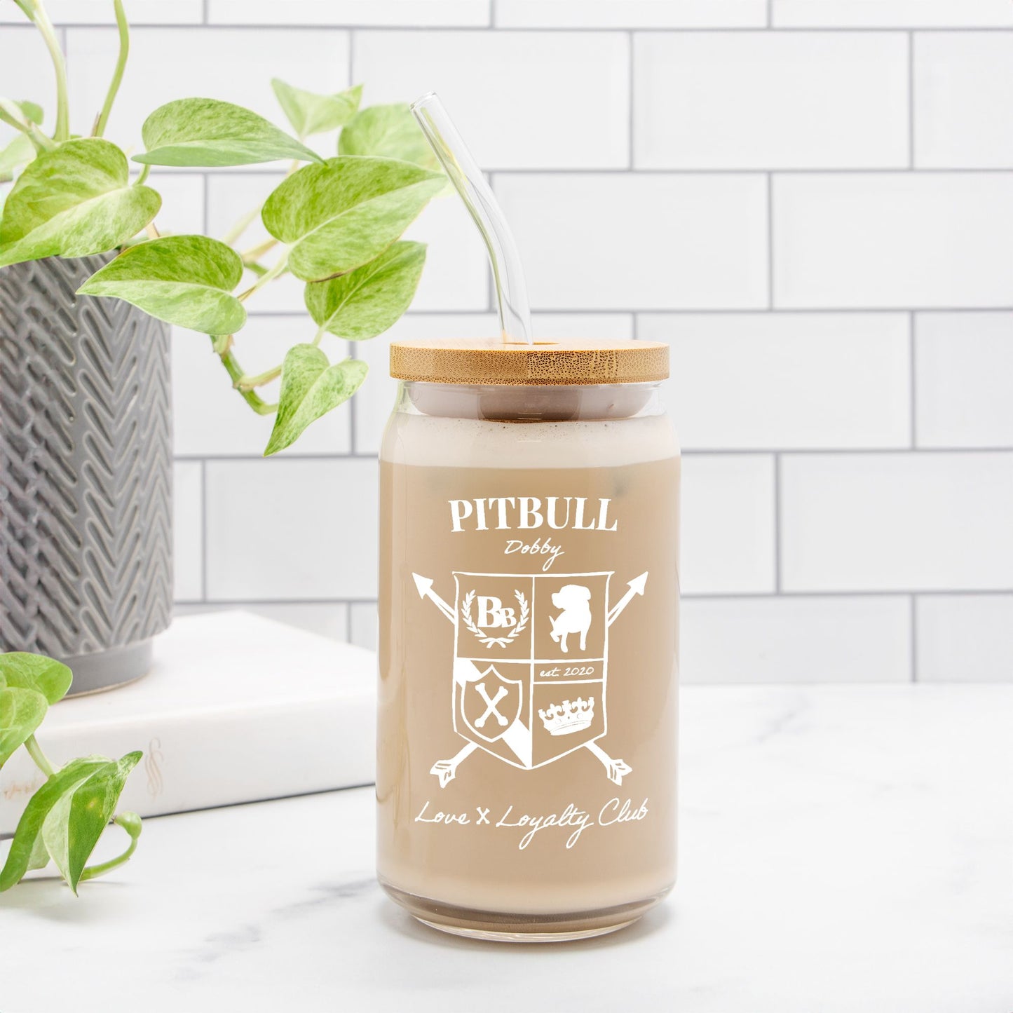 Pitbull Crest Glass Cup
